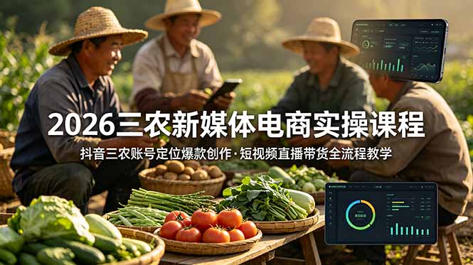 2026三农新媒体电商实操课程:抖音三农账号定位爆款创作,短视频直播带货全流程教学-副业网