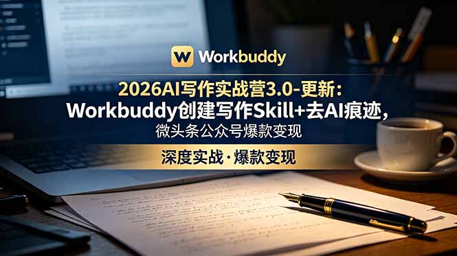 2026AI写作实战营3.0-更新:Workbuddy创建写作Skill+去AI痕迹,微头条公众号爆款变现-副业网