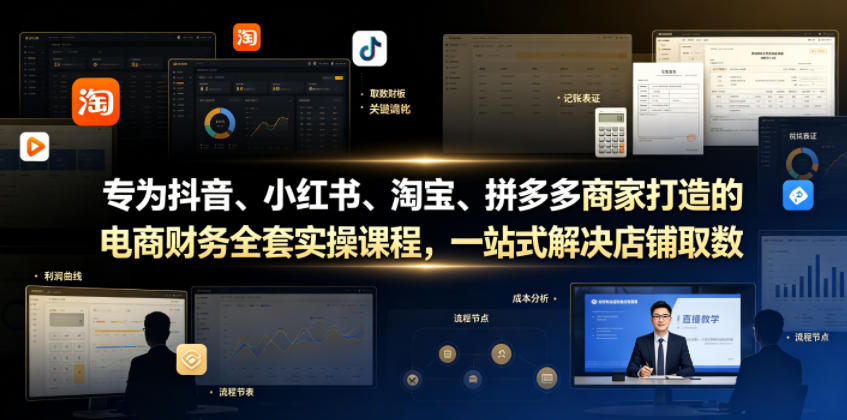 专为抖音、小红书、淘宝、拼多多商家打造的电商财务全套实操课程,一站式解决店铺取数、记账、报税全流程难题-副业网