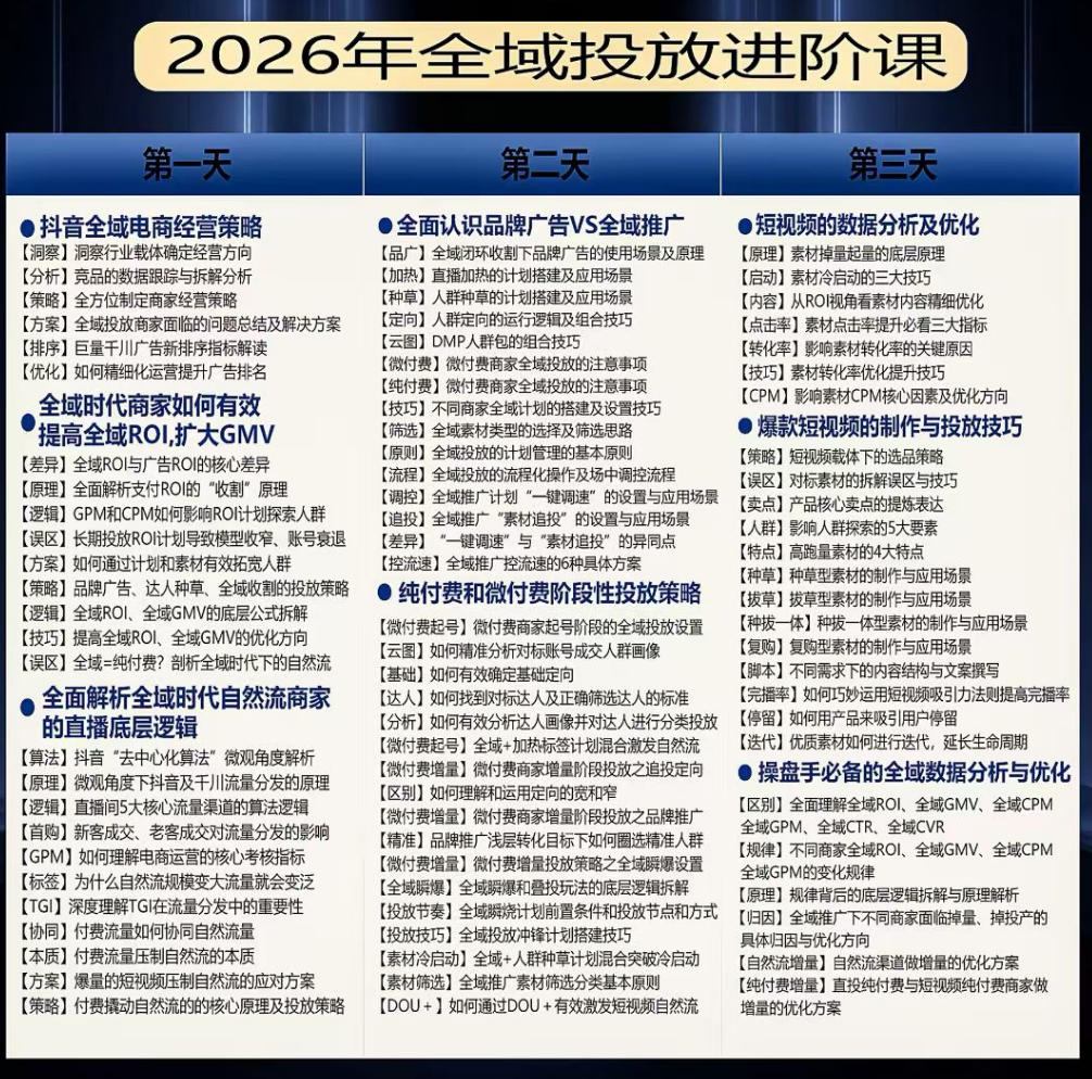 图片[2]-千川扫地僧2026抖音全域投放进阶课，少走弯路·快速起量·掌控增长，6月12-14号杭州线下课-副业网