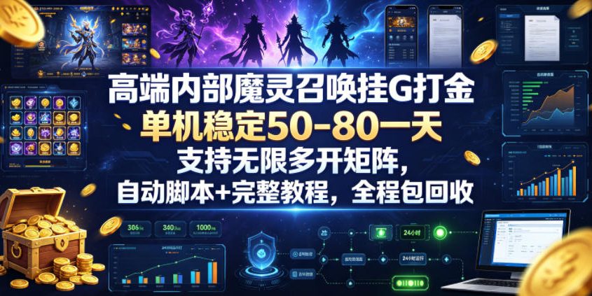 高端内部魔灵召唤挂G打金，单机稳定50-80一天，支持无限多开矩阵，自动脚本+完整教程，全程包回收【揭秘】-副业网