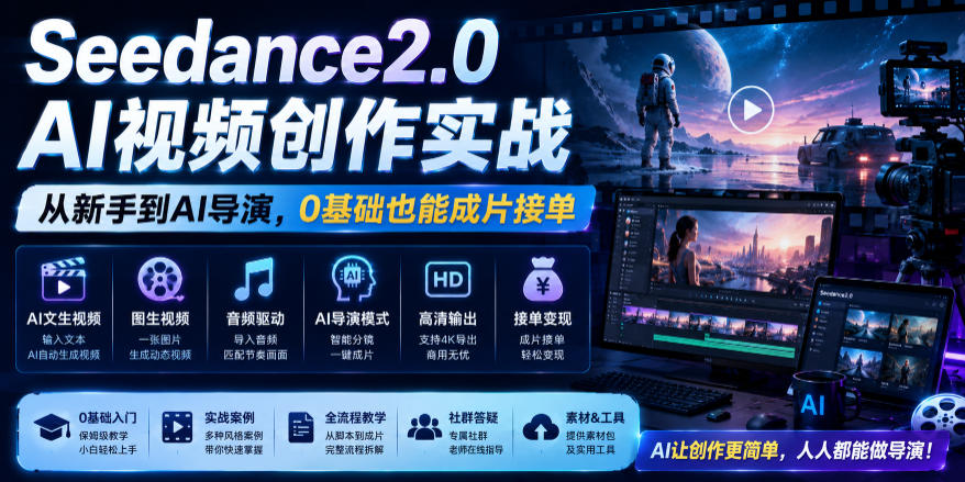 Seedance2.0 AI视频创作实战,从新手到AI导演,0基础也能成片接单变现-副业网