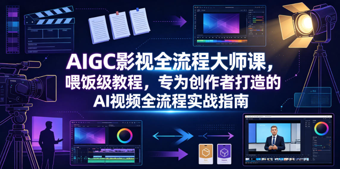 AIGC影视全流程大师课,喂饭级教程,专为创作者打造的AI视频全流程实战指南-副业网