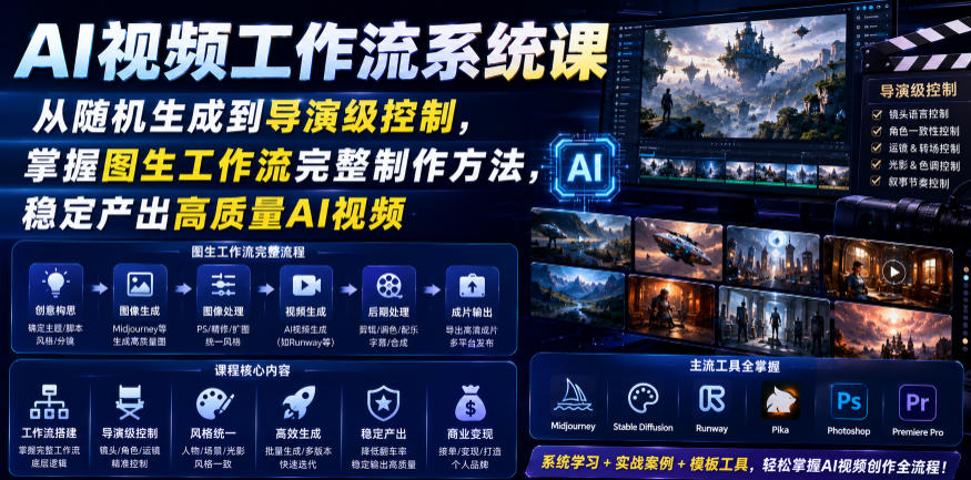 AI视频工作流系统课，从随机生成到导演级控制，掌握图生工作流完整制作方法，稳定产出高质量AI视频-副业网