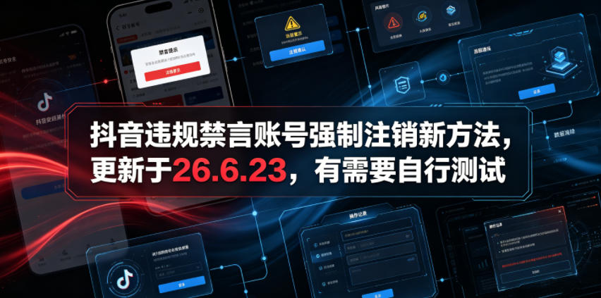 抖音违规禁言账号强制注销新方法,更新于26.6.23,有需要自行测试-副业网