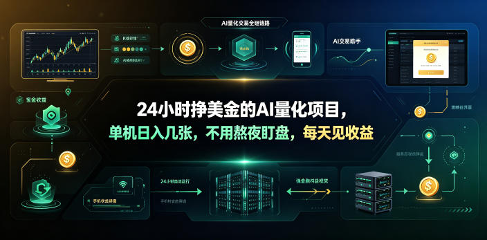 24小时挣美金的AI量化项目,单机日入几十美刀,不用熬夜盯盘,每天见收益【揭秘】-副业网