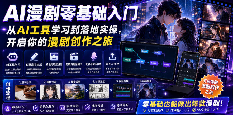 AI漫剧零基础入门,从AI工具学习到落地实操,开启你的漫剧创作之旅-副业网
