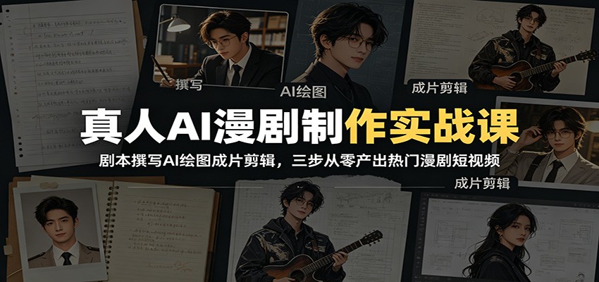 真人AI漫剧制作实战课:剧本撰写AI绘图成片剪辑,三步从零产出热门漫剧短视频-副业网