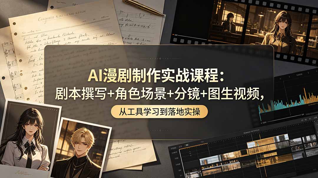 AI漫剧制作实战课程：剧本撰写+角色场景+分镜+图生视频，从工具学习到落地实操-副业网