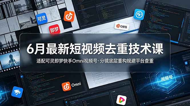 6月最新短视频去重技术课，适配可灵即梦快手Omni视频号，分镜底层重构规避平台查重-副业网
