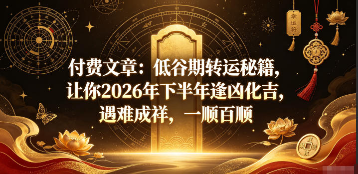 付费文章：低谷期转运秘籍，让你2026年下半年逢凶化吉，遇难成祥，一顺百顺-副业网