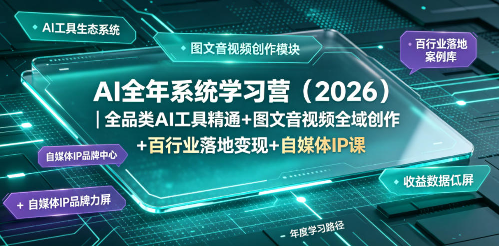 AI全年系统学习营(2026)|全品类AI工具精通+图文音视频全域创作+百行业落地变现+自媒体IP打造年度进阶大课-副业网