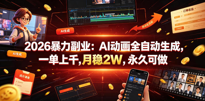 2026暴力副业:AI动画全自动生成,一单上千,月稳2W,永久可做【揭秘】-副业网
