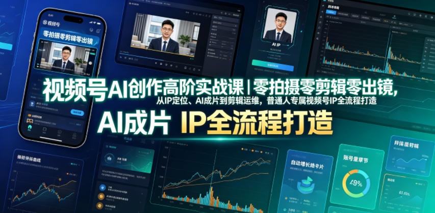 视频号AI创作高阶实战课|零拍摄零剪辑零出镜,从IP定位、AI成片到剪辑运维,普通人专属视频号IP全流程打造-副业网