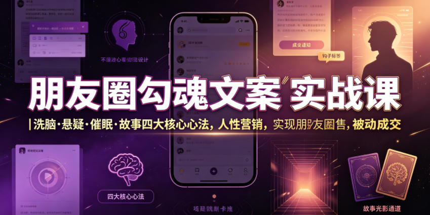 朋友圈勾魂文案实战课｜洗脑·悬疑·催眠·故事四大核心心法，吃透人性营销，实现朋友圈不销而售被动成交-副业网