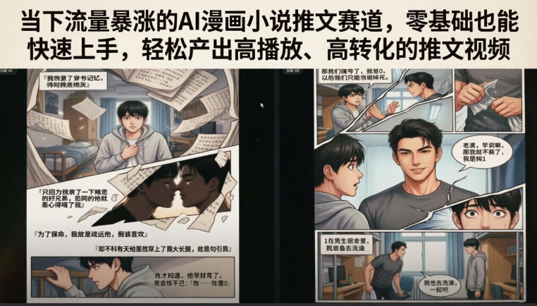 当下流量暴涨的AI漫画小说推文赛道，零基础也能快速上手，轻松产出高播放、高转化的推文视频-副业网