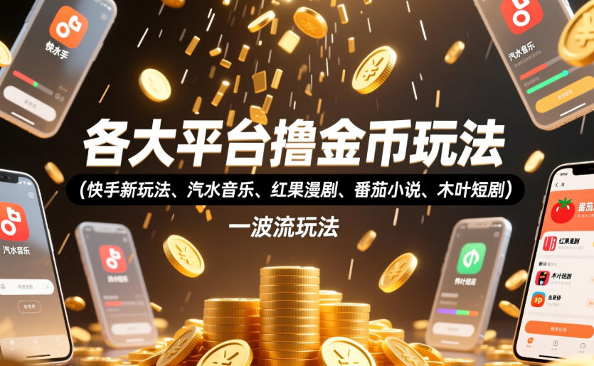 各大平台撸金币玩法(快手新玩法、汽水音乐、红果漫剧、番茄小说、木叶短剧)，一波流玩法(收费398元的教程)-副业网