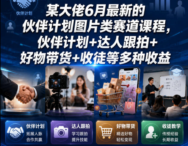 某大佬6月最新的伙伴计划图片类赛道课程，伙伴计划+达人跟拍+好物带货+收徒等多种收益-副业网