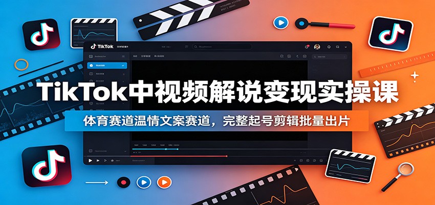 TikTok中视频解说变现实操课：体育赛道温情文案赛道，完整起号剪辑批量出片-副业网