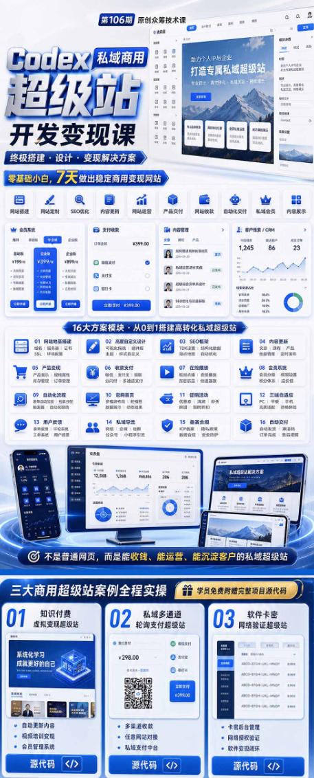 图片[2]-Codex私域商用超级站Ai开发变现课，7天带你从零基础到能自己动手做出能收钱、能运营、能沉淀客户的私域超级站-副业网