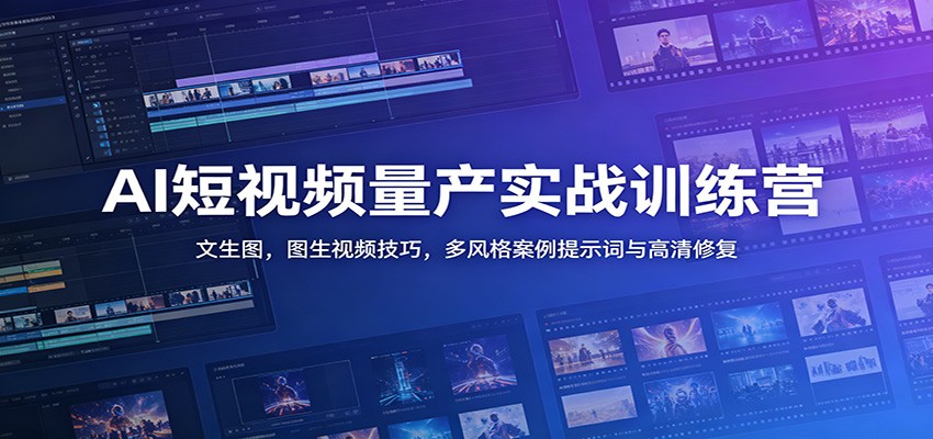 AI短视频量产实战训练营:文生图,图生视频技巧,多风格案例提示词与高清修复-副业网