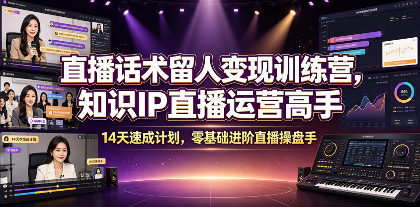 直播话术留人变现训练营，知识IP直播运营高手，14天速成计划，零基础进阶直播操盘手-副业网