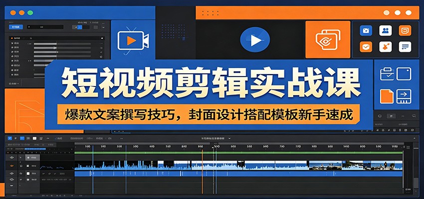 短视频剪辑实战课：爆款文案撰写技巧，封面设计搭配模板新手速成-副业网