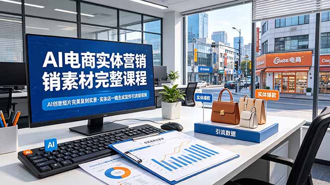 AI电商实体营销素材完整课程,AI创意短片完美复刻实景,实体店一键生成宣传引流短视频-副业网