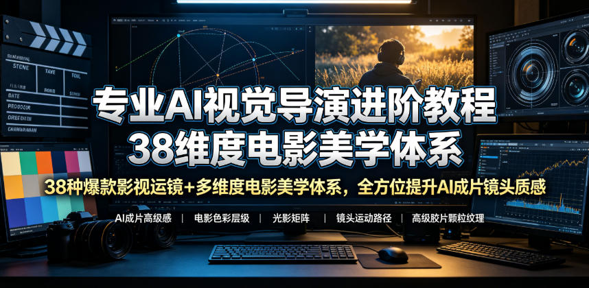 专业AI视觉导演进阶教程,38种爆款影视运镜+多维度电影美学体系,全方位提升AI成片高级感与镜头质感-副业网