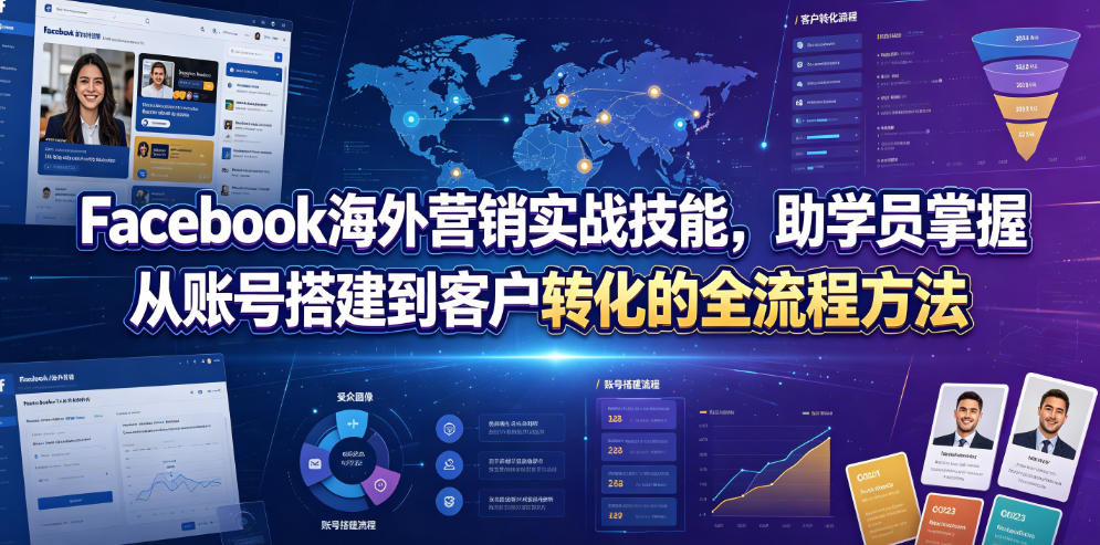 Facebook海外营销实战技能,助学员掌握从账号搭建到客户转化的全流程方法-副业网