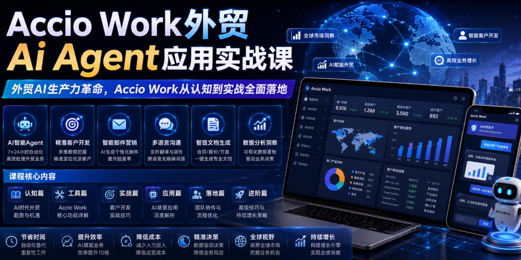 Accio Work外贸Ai Agent应用实战课，外贸AI生产力革命，Accio Work从认知到实战全面落地-副业网