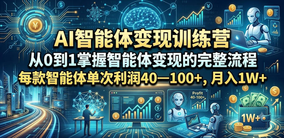 AI智能体变现训练营,从0到1掌握智能体变现的完整流程,每款智能体单次利润40—100+,月入1W+-副业网