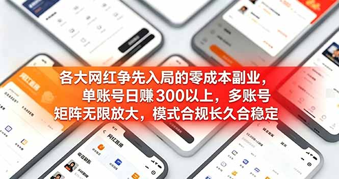 各大网红争先入局的零成本副业,单账号日赚 300 以上,多号矩阵可放大,模式合规长久稳定!-副业网