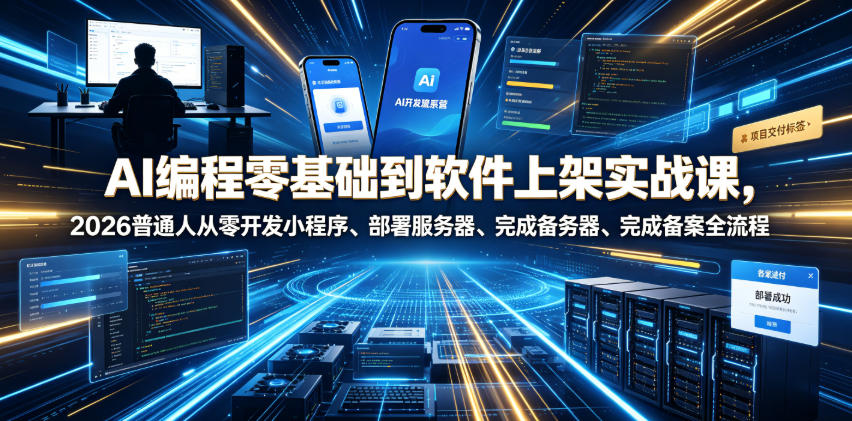 AI编程零基础到软件上架实战课，2026普通人从零开发小程序、部署服务器、完成备案全流程项目落地教程-副业网