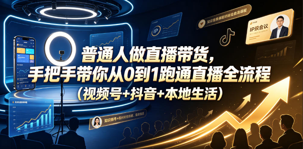 普通人做直播带货,手把手带你从0到1跑通直播全流程(视频号+抖音+本地生活)-副业网