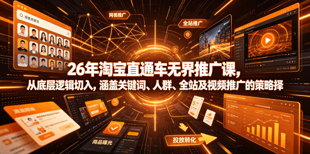 26年淘宝直通车无界推广课,从底层逻辑切入,涵盖关键词、人群、全站及视频推广的策略选择-副业网