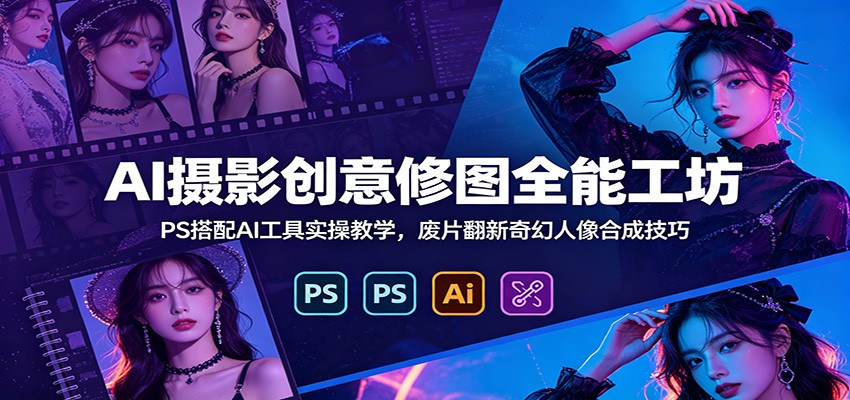 AI摄影创意修图全能工坊:PS搭配AI工具实操教学,废片翻新奇幻人像合成技巧-副业网