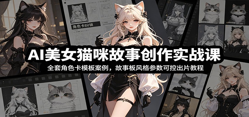 AI美女猫咪故事创作实战课：全套角色卡模板案例，故事板风格参数可控出片教程-副业网