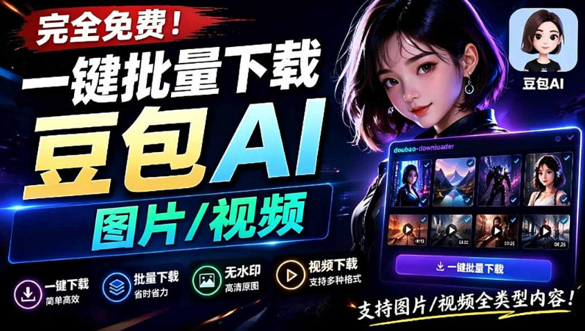 Github最新发布！一键批量下载豆包AI无水印图片/视频，简单易用，自动解析提示词-副业网