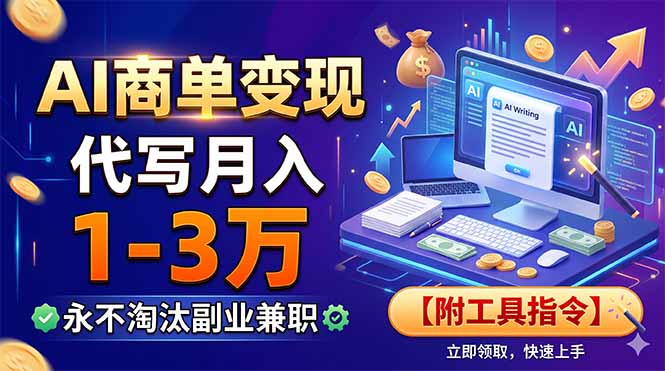 AI商单变现，靠代写月入1-3万，永不淘汰副业兼职【附工具指令】-副业网