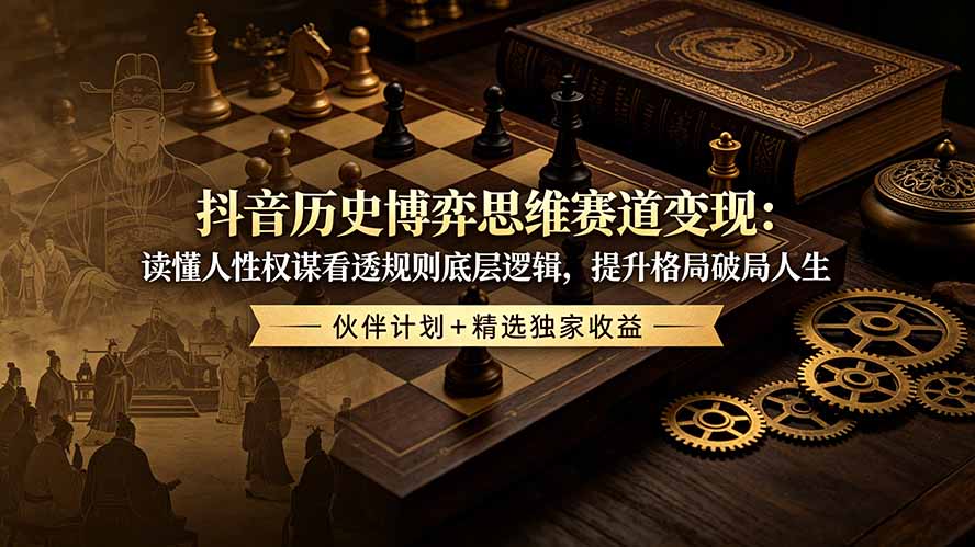 抖音历史博弈思维赛道变现：读懂人性权谋看透规则底层逻辑，提升格局破局人生，伙伴计划+精选独家收益-副业网