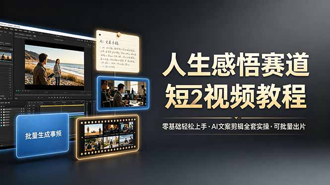 人生感悟赛道短视频教程，零基础轻松上手，AI文案剪辑全套实操可批量出片-副业网