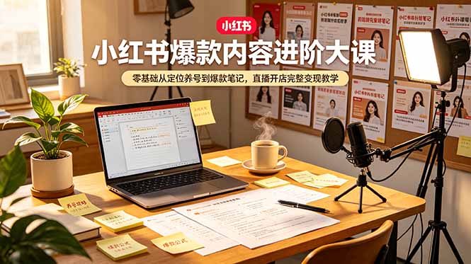 小红书爆款内容进阶大课，零基础从定位养号到爆款笔记，直播开店完整变现教学-副业网