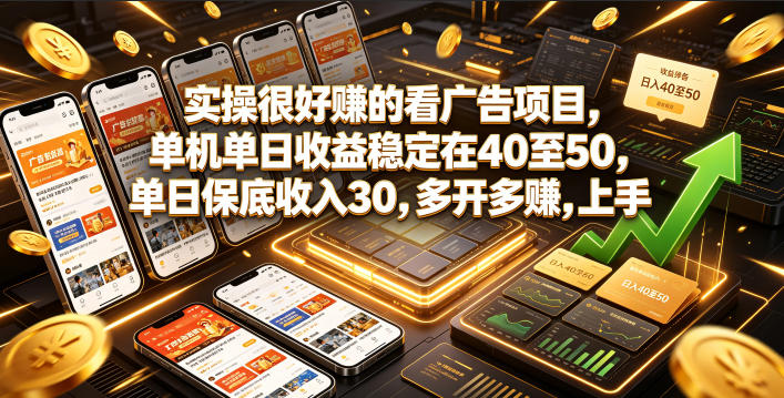 实操很好賺的看广告项目,单机单日收益稳定在40至50,单日保底收入30,多开多賺,上手就能变现【揭秘】-副业网