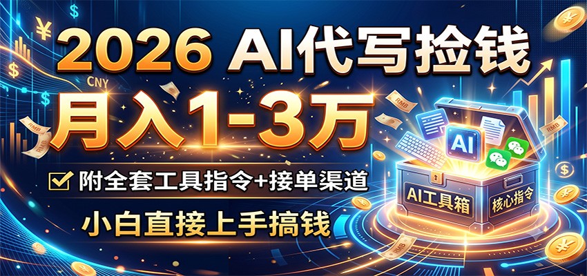 2026 AI代写捡钱,月入1-3万,附全套工具指令+接单渠道,小白直接上手搞钱-副业网