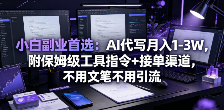 小白副业首选：AI代写月入1-3W，附保姆级工具指令+接单渠道，不用文笔不用引流【揭秘】-副业网