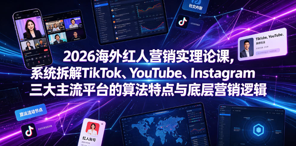 2026海外红人营销实理论课,系统拆解TikTok、YouTube、Instagram三大主流平台的算法特点与底层营销逻辑-副业网