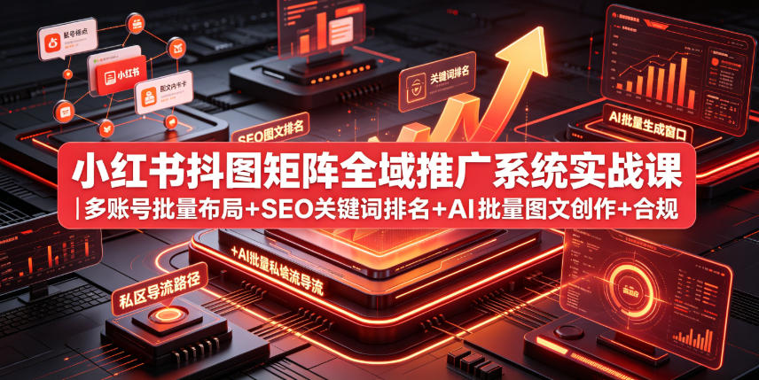 小红书抖图矩阵全域推广系统实战课｜多账号批量布局+SEO关键词排名+AI批量图文创作+合规私域导流完整落地教程-副业网