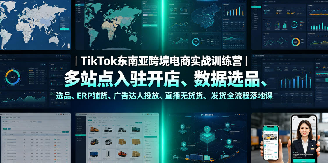 TikTok东南亚跨境电商实战训练营｜多站点入驻开店、数据选品、ERP铺货、广告达人投放、直播无货源发货全流程落地课-副业网