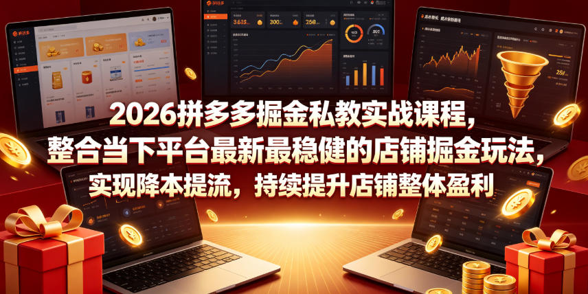 2026拼多多掘金私教实战课程，整合当下平台最新最稳健的店铺掘金玩法，实现降本提流，持续提升店铺整体盈利-副业网